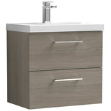 Nuie Arno 600mm Wall Hung 2 Drawer Vanity Unit & Basin Solace Oak ARN2524A