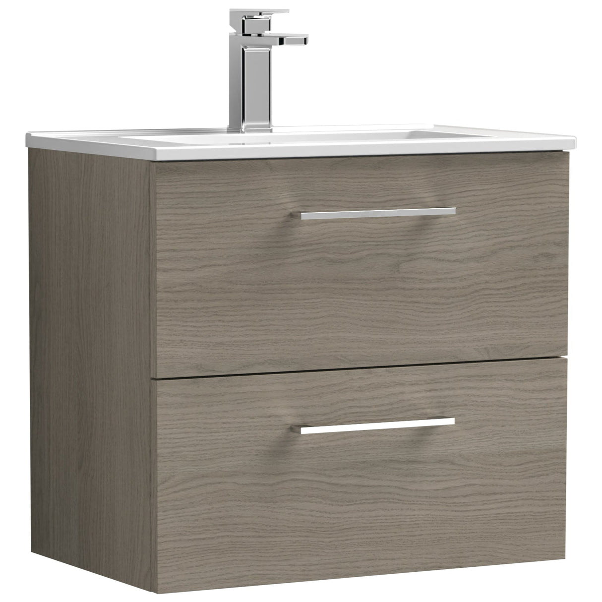 Nuie Arno 600mm Wall Hung 2 Drawer Vanity Unit & Basin Solace Oak ARN2524B