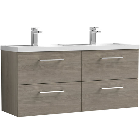 Nuie Arno 1200mm Wall Hung 4 Drawer Vanity Unit & Double Basin Solace Oak ARN2524C