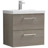 Nuie Arno 600mm Wall Hung 2 Drawer Vanity Unit & Basin Solace Oak ARN2524D
