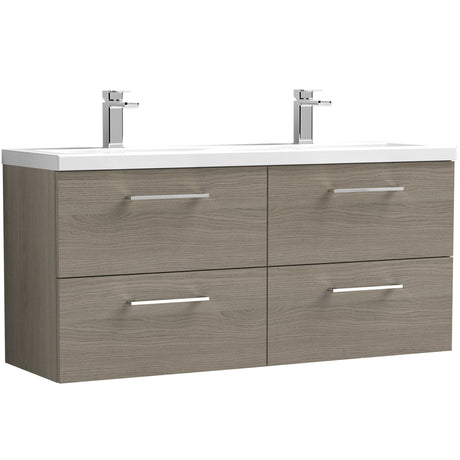 Nuie Arno 1200mm Wall Hung 4 Drawer Vanity Unit & Double Basin Solace Oak ARN2524F