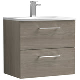 Nuie Arno 600mm Wall Hung 2 Drawer Vanity Unit & Basin Solace Oak ARN2524G