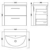 Nuie Arno 600mm Wall Hung 2 Drawer Vanity Unit & Basin Solace Oak ARN2524G LD