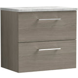 Nuie Arno 600mm Wall Hung 2 Drawer Countertop Vanity Unit Solace Oak ARN2524LBG