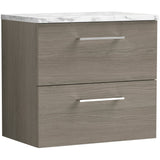 Nuie Arno 600mm Wall Hung 2 Drawer Countertop Vanity Unit Solace Oak ARN2524LCM