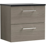 Nuie Arno 600mm Wall Hung 2 Drawer Countertop Vanity Unit Solace Oak ARN2524LSB