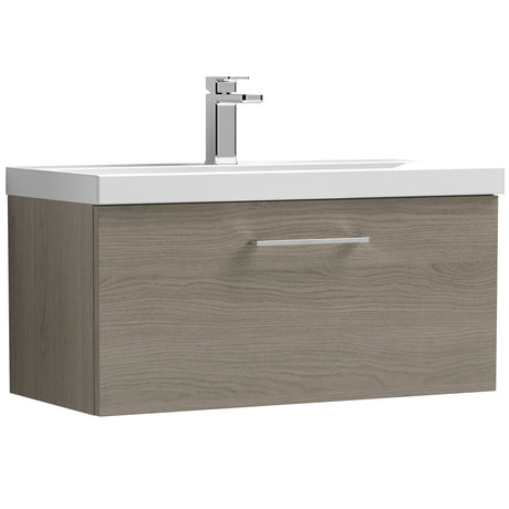 Nuie Arno 800mm Wall Hung 1 Drawer Vanity Unit & Basin Solace Oak ARN2525A