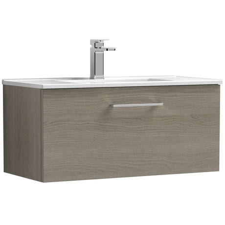 Nuie Arno 800mm Wall Hung 1 Drawer Vanity Unit & Basin Solace Oak ARN2525B