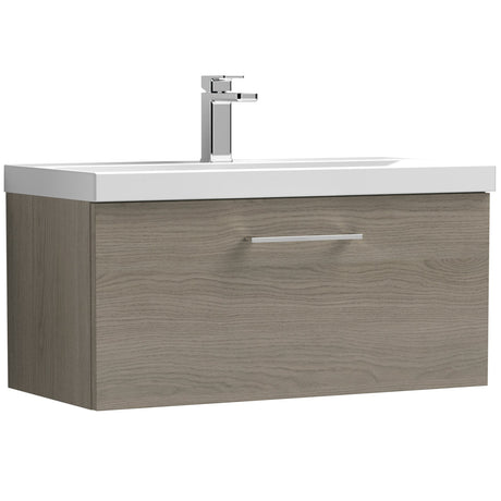 Nuie Arno 800mm Wall Hung 1 Drawer Vanity Unit & Basin Solace Oak ARN2525D