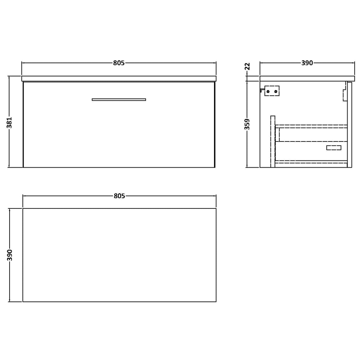 Nuie Arno 800mm Wall Hung 1 Drawer Countertop Vanity Unit Solace Oak ARN2525LCM LD