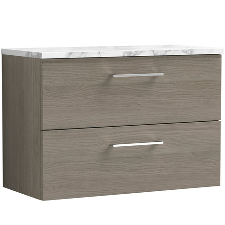 Nuie Arno 800mm Wall Hung 2 Drawer Countertop Vanity Unit Solace Oak ARN2526LCM