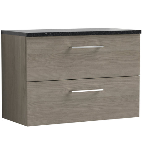 Nuie Arno 800mm Wall Hung 2 Drawer Countertop Vanity Unit Solace Oak ARN2526LSB