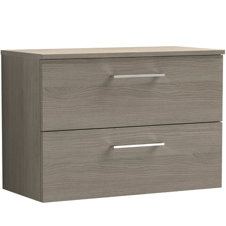 Nuie Arno 800mm Wall Hung 2 Drawer Countertop Vanity Unit Solace Oak ARN2526W