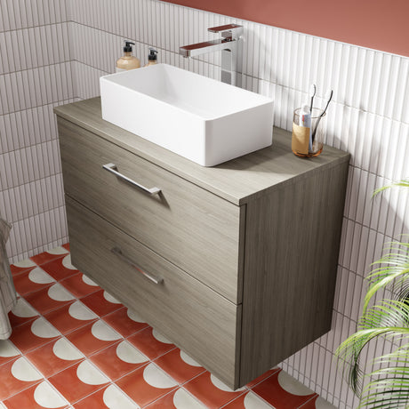 Nuie Arno 800mm Wall Hung 2 Drawer Countertop Vanity Unit Solace Oak ARN2526W LS