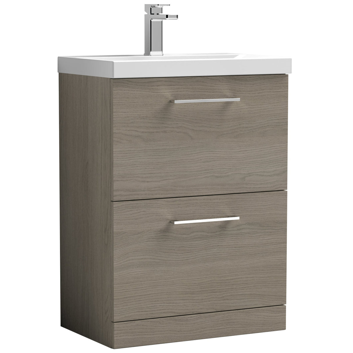 Nuie Arno 600mm Floor Standing 2 Drawer Vanity Unit & Basin Solace Oak ARN2533A
