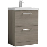 Nuie Arno 600mm Floor Standing 2 Drawer Vanity Unit & Basin Solace Oak ARN2533A