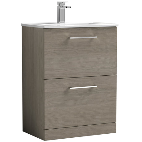 Nuie Arno 600mm Floor Standing 2 Drawer Vanity Unit & Basin Solace Oak ARN2533B