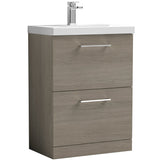 Nuie Arno 600mm Floor Standing 2 Drawer Vanity Unit & Basin Solace Oak ARN2533D