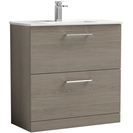 Nuie Arno 800mm Floor Standing 2 Drawer Vanity Unit & Basin Solace Oak ARN2535B