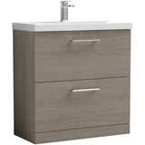 Nuie Arno 800mm Floor Standing 2 Drawer Vanity Unit & Basin Solace Oak ARN2535D
