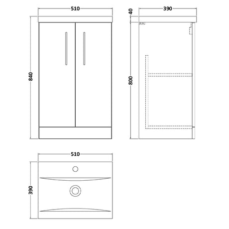 Nuie Arno 500mm Floor Standing 2 Door Vanity Unit & Basin Midnight Blue ARN2901A LD