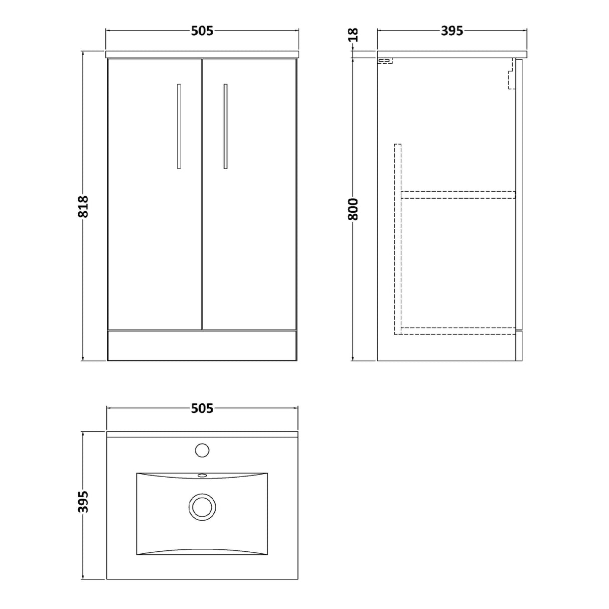 Nuie Arno 500mm Floor Standing 2 Door Vanity Unit & Basin Midnight Blue ARN2901B LD