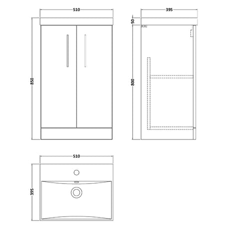 Nuie Arno 500mm Floor Standing 2 Door Vanity Unit & Basin Midnight Blue ARN2901D LD