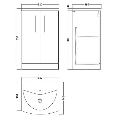 Nuie Arno 500mm Floor Standing 2 Door Vanity Unit & Basin Midnight Blue ARN2901G LD