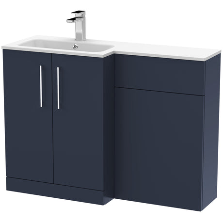 Nuie Arno Toilet & Basin Suite W1100mm - 2 Door Vanity Unit & White Stone Basin Midnight Blue ARN2912L