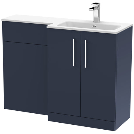 Nuie Arno Toilet & Basin Suite W1100mm - 2 Door Vanity Unit & White Stone Basin Midnight Blue ARN2912R