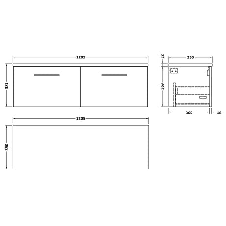 Nuie Arno 1200mm Wall Hung 2 Drawer Countertop Vanity Unit Midnight Blue ARN2922LCM2 LD
