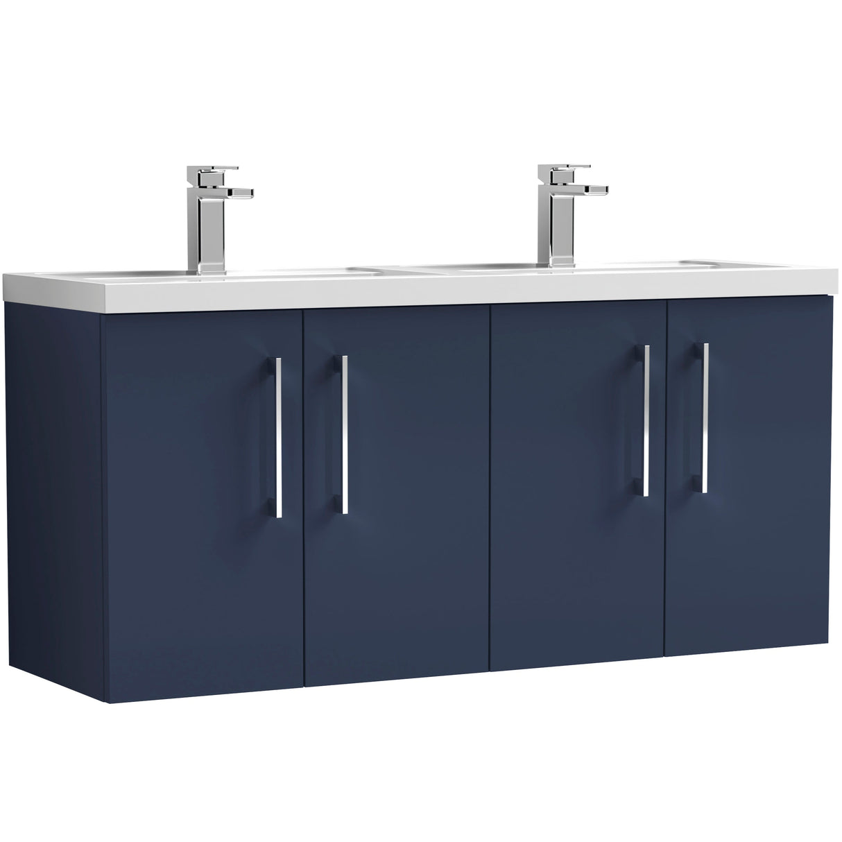 Nuie Arno 1200mm Wall Hung 4 Door Vanity Unit & Double Basin Midnight Blue ARN2923C