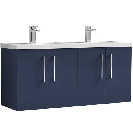 Nuie Arno 1200mm Wall Hung 4 Door Vanity Unit & Double Basin Midnight Blue ARN2923C