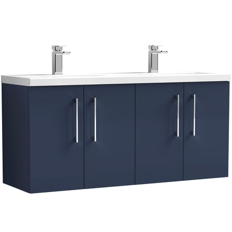 Nuie Arno 1200mm Wall Hung 4 Door Vanity Unit & Double Basin Midnight Blue ARN2923F