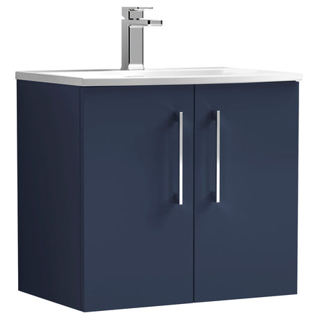 Nuie Arno 600mm Wall Hung 2 Door Vanity Unit & Basin Midnight Blue ARN2923G