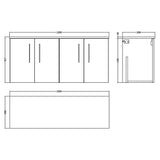 Nuie Arno 1200mm Wall Hung 4 Door Countertop Vanity Unit Midnight Blue ARN2923W2 LD