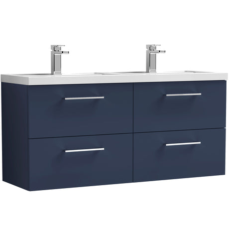 Nuie Arno 1200mm Wall Hung 4 Drawer Vanity Unit & Double Basin Midnight Blue ARN2924C