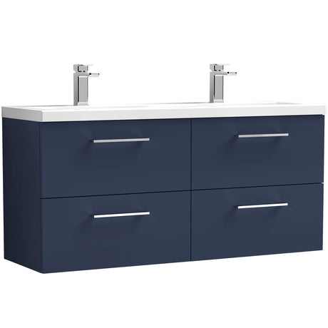 Nuie Arno 1200mm Wall Hung 4 Drawer Vanity Unit & Double Basin Midnight Blue ARN2924F