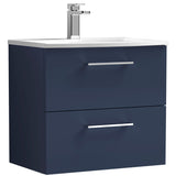 Nuie Arno 600mm Wall Hung 2 Drawer Vanity Unit & Basin Midnight Blue ARN2924G