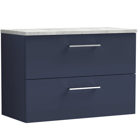 Nuie Arno 800mm Wall Hung 2 Drawer Countertop Vanity Unit Midnight Blue ARN2926LBG