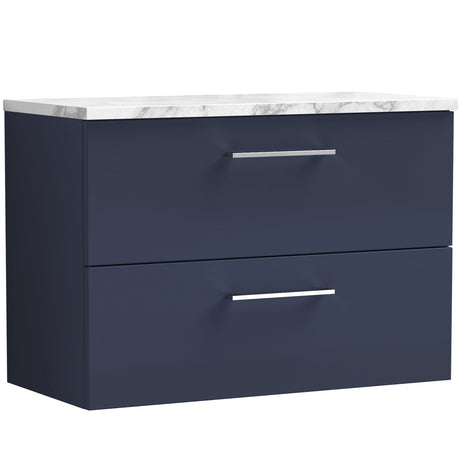 Nuie Arno 800mm Wall Hung 2 Drawer Countertop Vanity Unit Midnight Blue ARN2926LCM