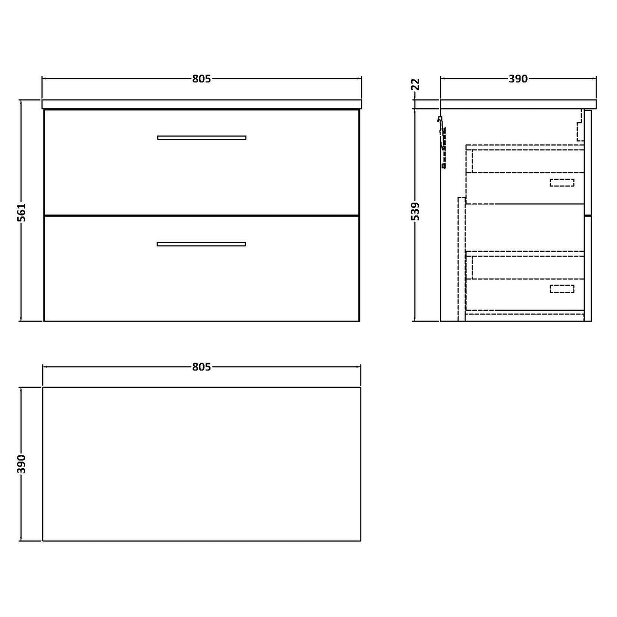 Nuie Arno 800mm Wall Hung 2 Drawer Countertop Vanity Unit Midnight Blue ARN2926LCM LD