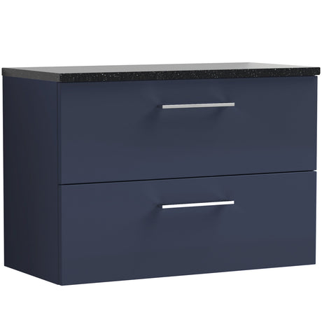 Nuie Arno 800mm Wall Hung 2 Drawer Countertop Vanity Unit Midnight Blue ARN2926LSB