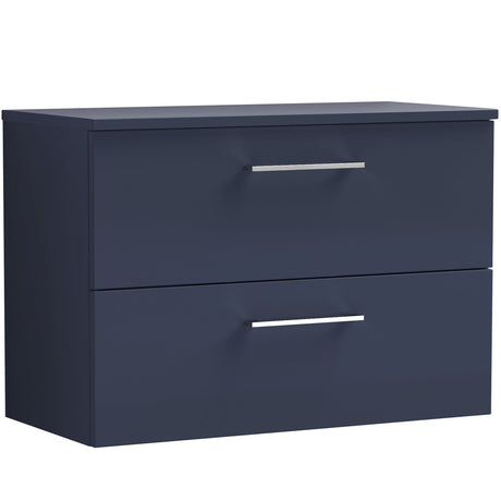Nuie Arno 800mm Wall Hung 2 Drawer Countertop Vanity Unit Midnight Blue ARN2926W