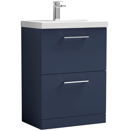 Nuie Arno 600mm Floor Standing 2 Drawer Vanity Unit & Basin Midnight Blue ARN2933D