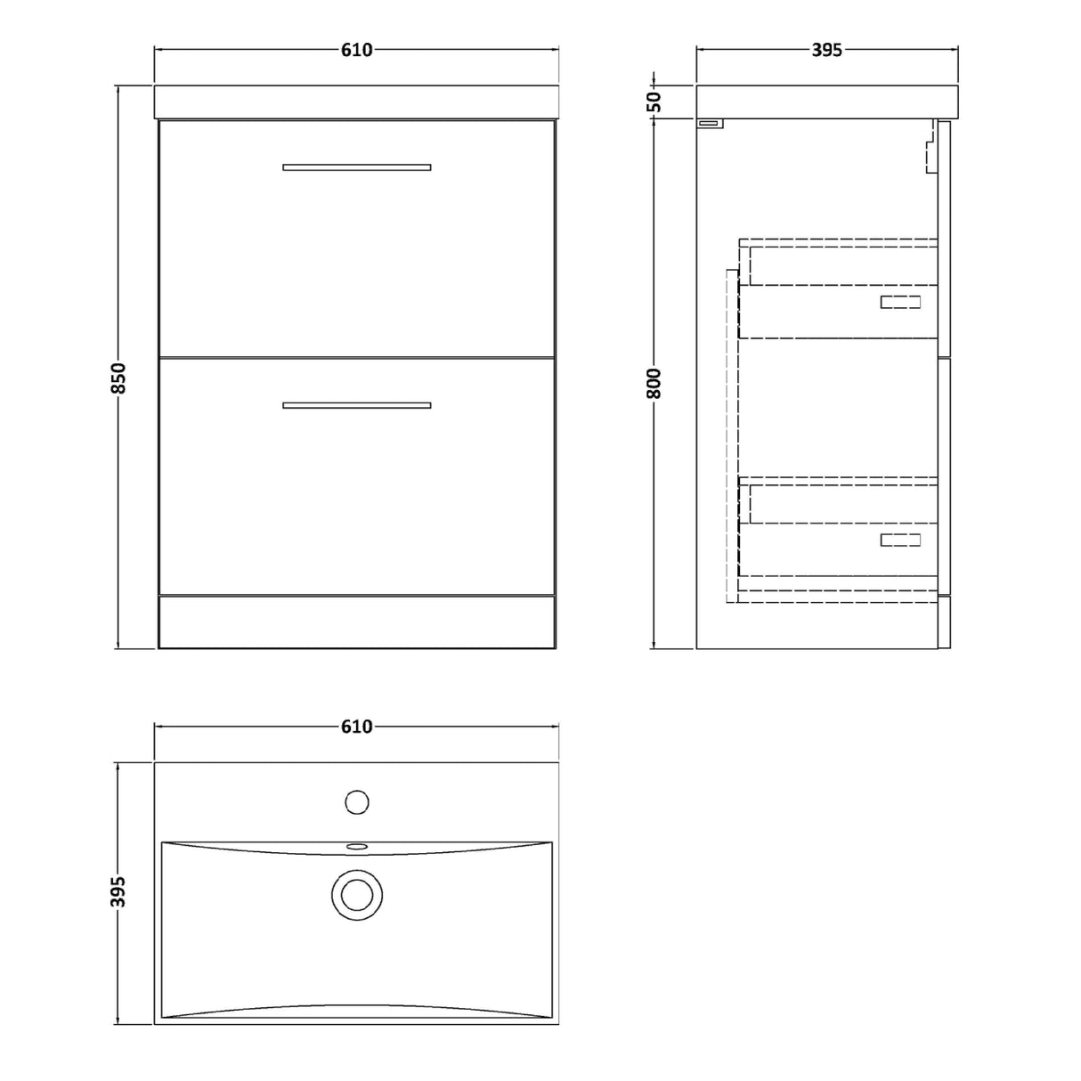 Nuie Arno 600mm Floor Standing 2 Drawer Vanity Unit & Basin Midnight Blue ARN2933D LD