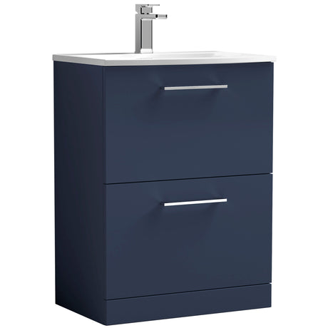 Nuie Arno 600mm Floor Standing 2 Drawer Vanity Unit & Basin Midnight Blue ARN2933G
