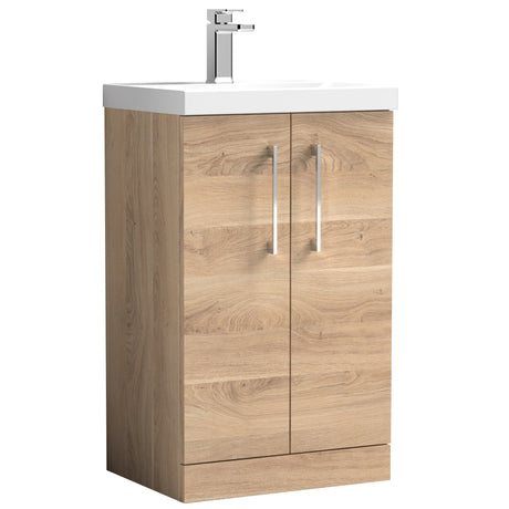 Nuie Arno 500mm Floor Standing 2 Door Vanity Unit & Mid-Edge Basin Bleached Oak ARN3001A