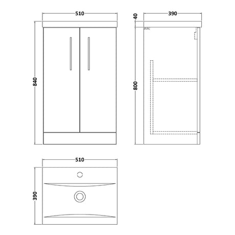 Nuie Arno 500mm Floor Standing 2 Door Vanity Unit & Mid-Edge Basin Bleached Oak ARN3001A LD