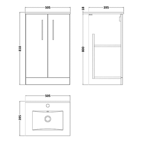 Nuie Arno 500mm Floor Standing 2 Door Vanity Unit & Basin Bleached Oak ARN3001B LD